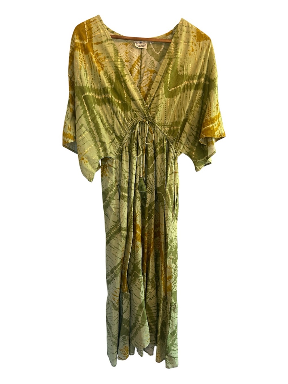 Alchemy Ethically Made Green Maxi Tie Waist Vacation Summer Beach Dress XL